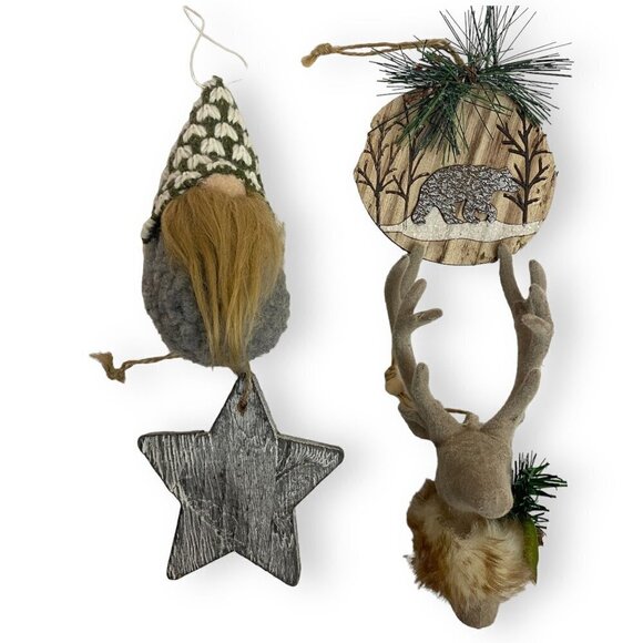 Woodland Christmas Ornaments Set of 4 Rustic Farmhouse Holiday Decor #2 - Picture 1 of 5